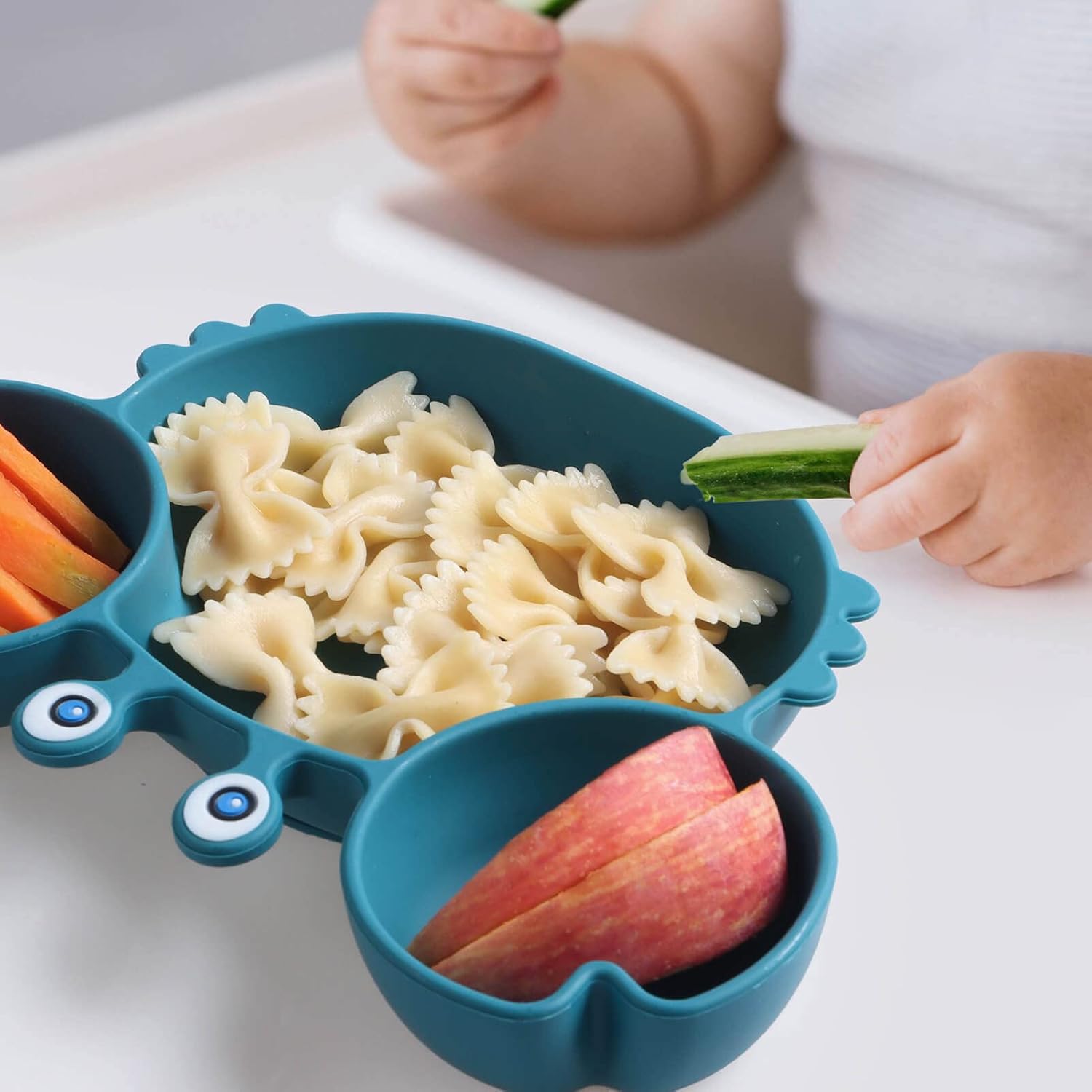 Baby Plates with Suction Divided, Baby Spoon Fork Set for Toddlers, Silicone Plates for Kids with Suction Baby Dishes Kids Plates and Utensils-crab blue-5