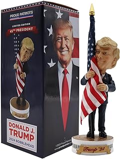 Proud Patriots Donald Trump Bobblehead | (Trump Holding American Flag - Cloth Flag Included)