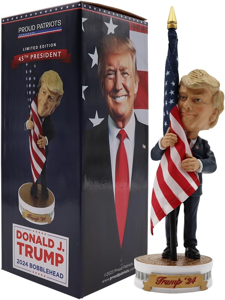 Proud Patriots Donald Trump Bobblehead | (Trump Holding American Flag - Cloth Flag Included)-0