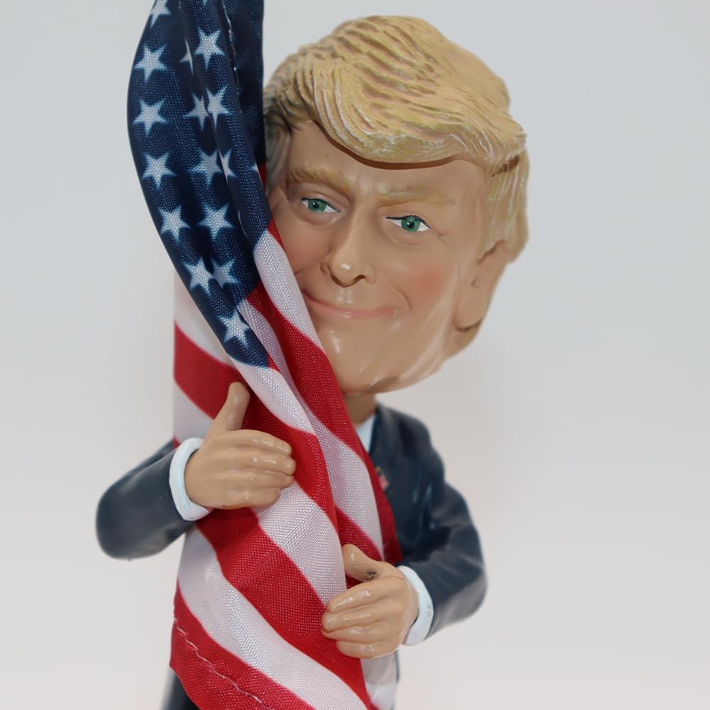 Proud Patriots Donald Trump Bobblehead | (Trump Holding American Flag - Cloth Flag Included)-1