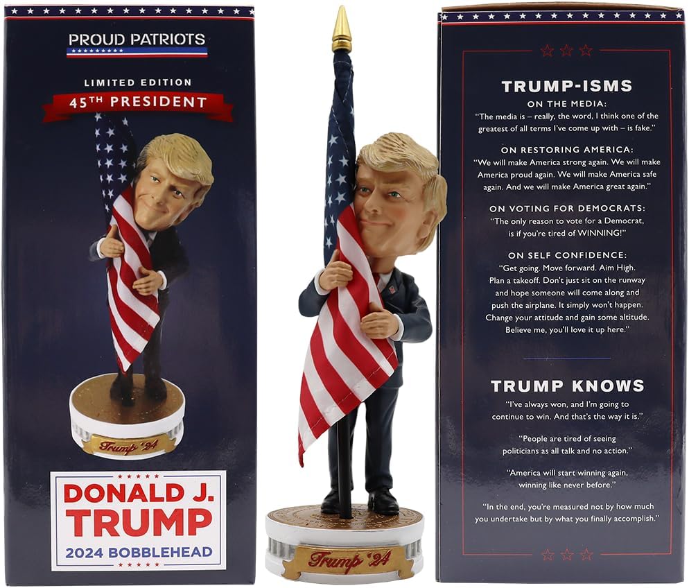 Proud Patriots Donald Trump Bobblehead | (Trump Holding American Flag - Cloth Flag Included)-3