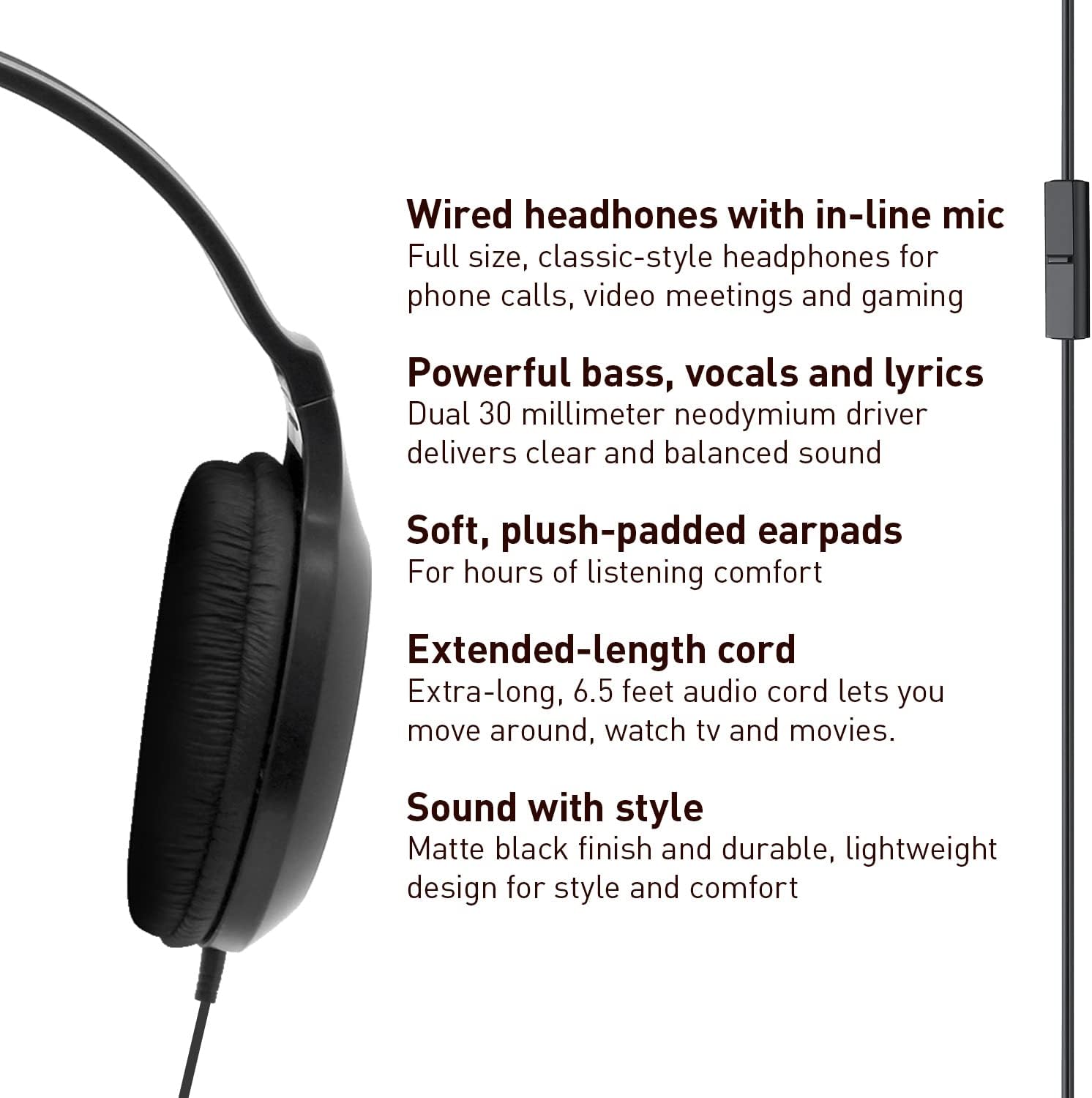 Panasonic Lightweight Over The Ear Wired Headphones with Microphone, Sound and XBS for Extra Bass, Long Cord, 3.5mm Jack for Phones and Laptops – RP-HT161M (Black)-1