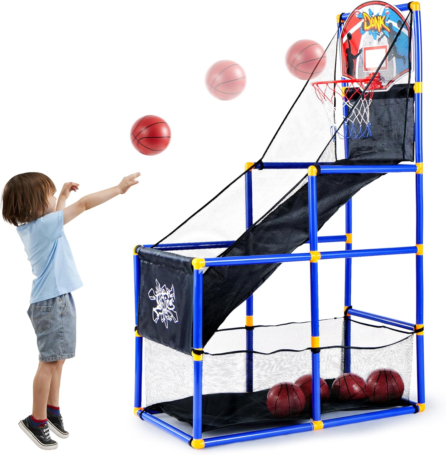 JOYIN Arcade Basketball Game Set with 4 Balls and Hoop for Kids 3 to 12 Years Old Indoor Outdoor Sport Play - Easy Set Up - Air Pump Included - Ideal for Competition-0