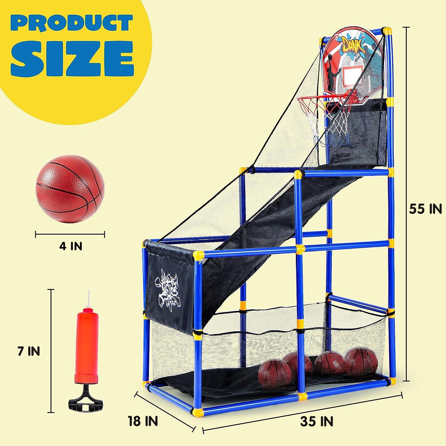 JOYIN Arcade Basketball Game Set with 4 Balls and Hoop for Kids 3 to 12 Years Old Indoor Outdoor Sport Play - Easy Set Up - Air Pump Included - Ideal for Competition-6