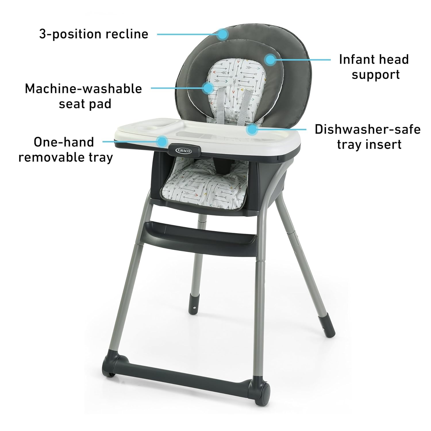 Graco® Table2Table LX 6-in-1 Highchair, Arrows with Infant Head Support & One-Hand Removable Tray-5