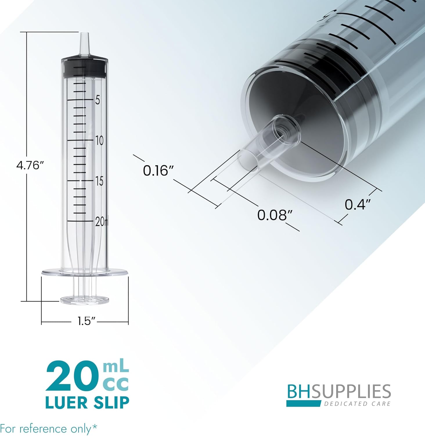 BH Supplies 20ml Luer Slip Tip Syringes (No Needle) - Sterile, Individually Wrapped - 50 Syringes-5