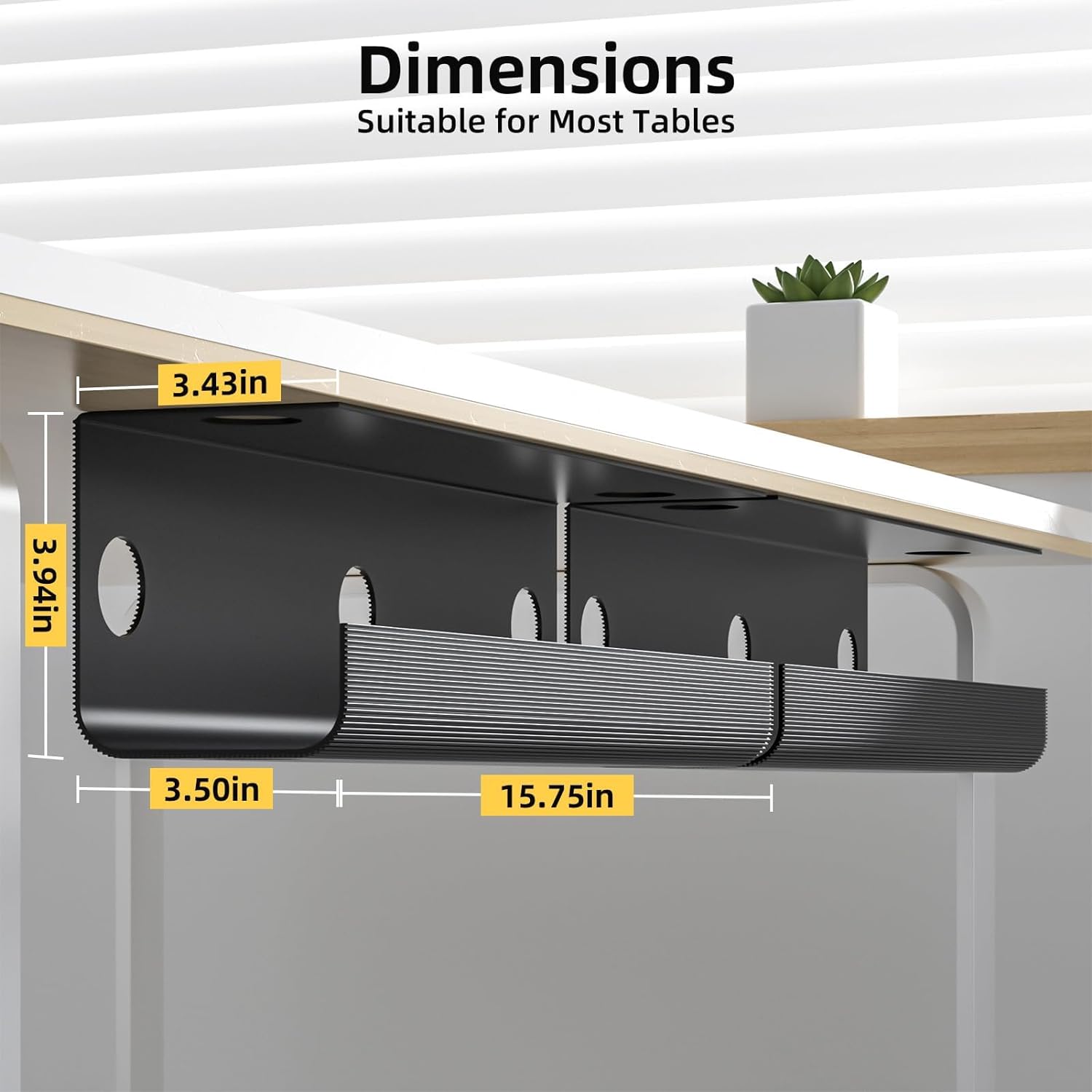 Yecaye 2 Pack Cable Management Under Desk, 31.5 in Under Desk Cable Management Tray, Cable Hider, Cord Organizer for Desk, No Screw No Drill Cable Cord Management for Office and Home, Black-4