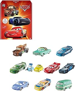 Mattel Disney and Pixar Cars Set of 10 Die-Cast Mini Racers Vehicles, Collectible Set of 1:55 Scale Toy Cars Inspired by Movies