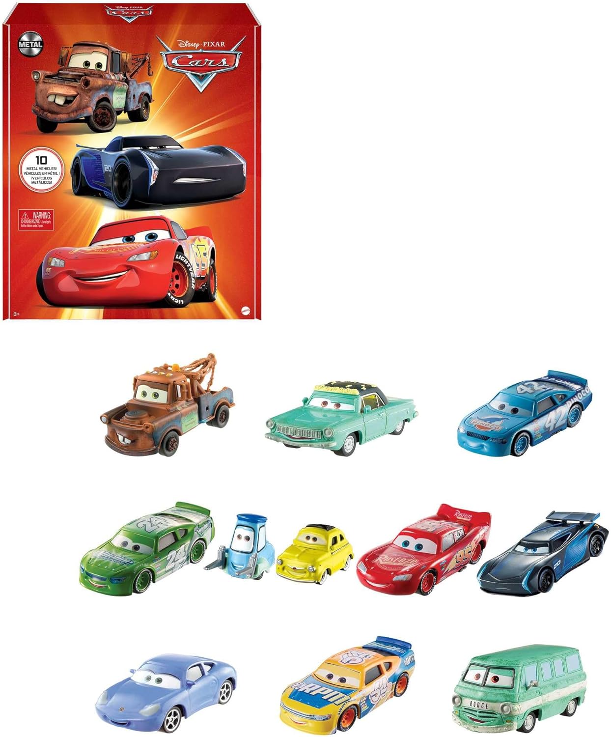 Mattel Disney and Pixar Cars Set of 10 Die-Cast Mini Racers Vehicles, Collectible Set of 1:55 Scale Toy Cars Inspired by Movies-0