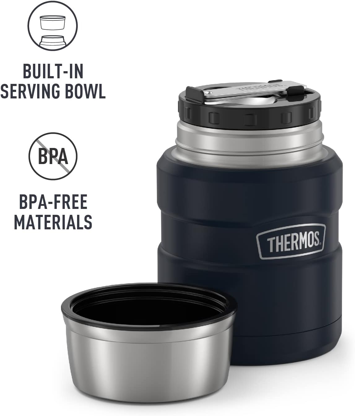 THERMOS Stainless King Vacuum-Insulated Food Jar with Spoon, 16 Ounce, Midnight Blue-4