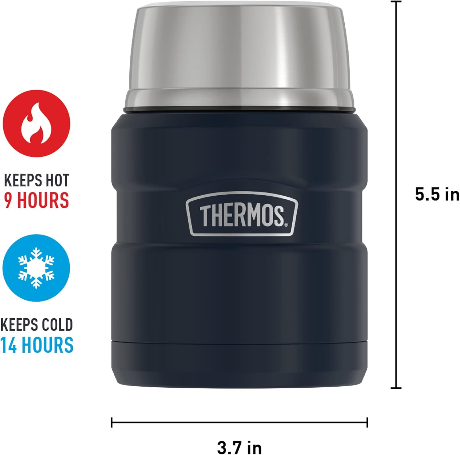 THERMOS Stainless King Vacuum-Insulated Food Jar with Spoon, 16 Ounce, Midnight Blue-5