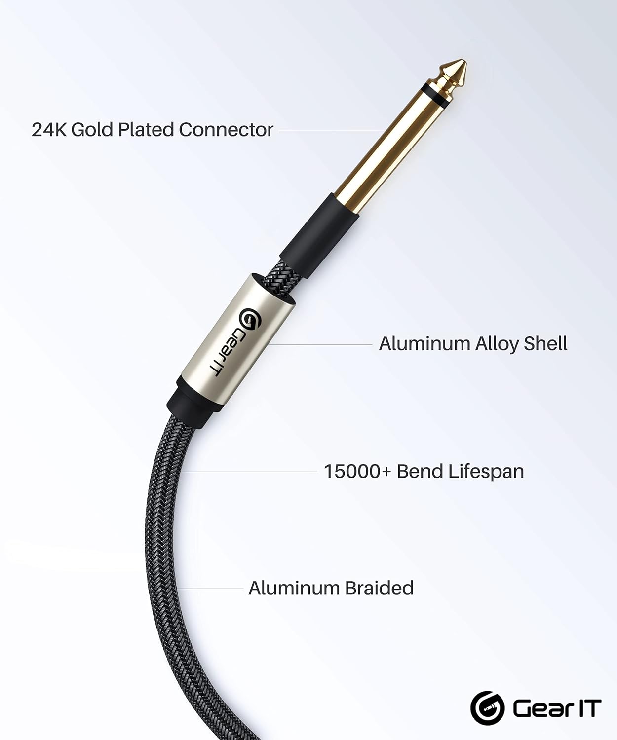 GearIT Guitar Instrument Cable (25ft) 1/4 Inch to 1/4 inch TS Straight Male to Male 6.35mm Mono Jack with Alloy Connector and Nylon Braid-2