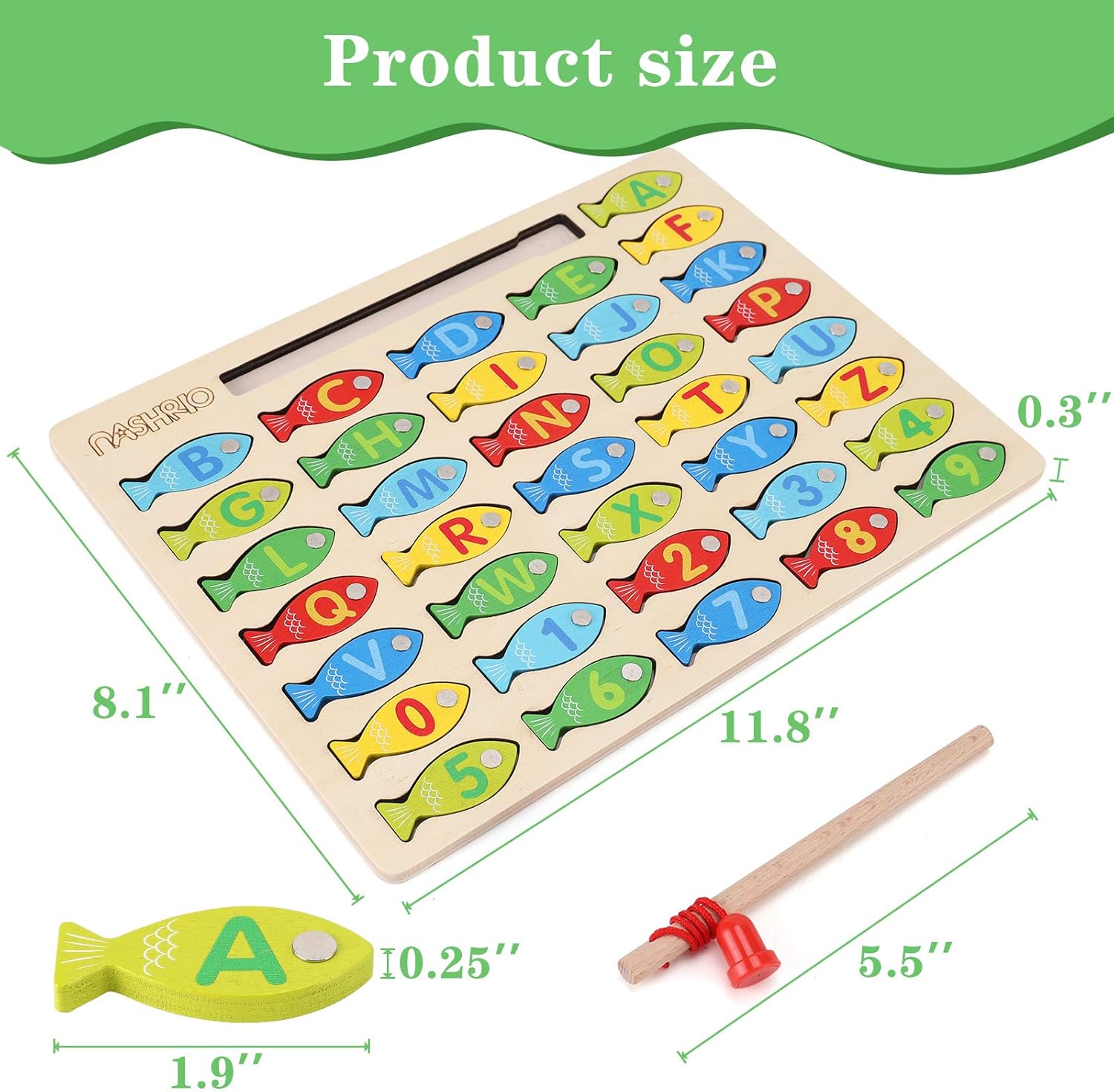 Magnetic Wooden Fishing Game Toy for Toddlers, Alphabet Fish Catching Counting Games Puzzle with Numbers and Letters, Preschool Learning ABC Math Educational Toys 3 4 5 Years Old Girl Boy Kids-3