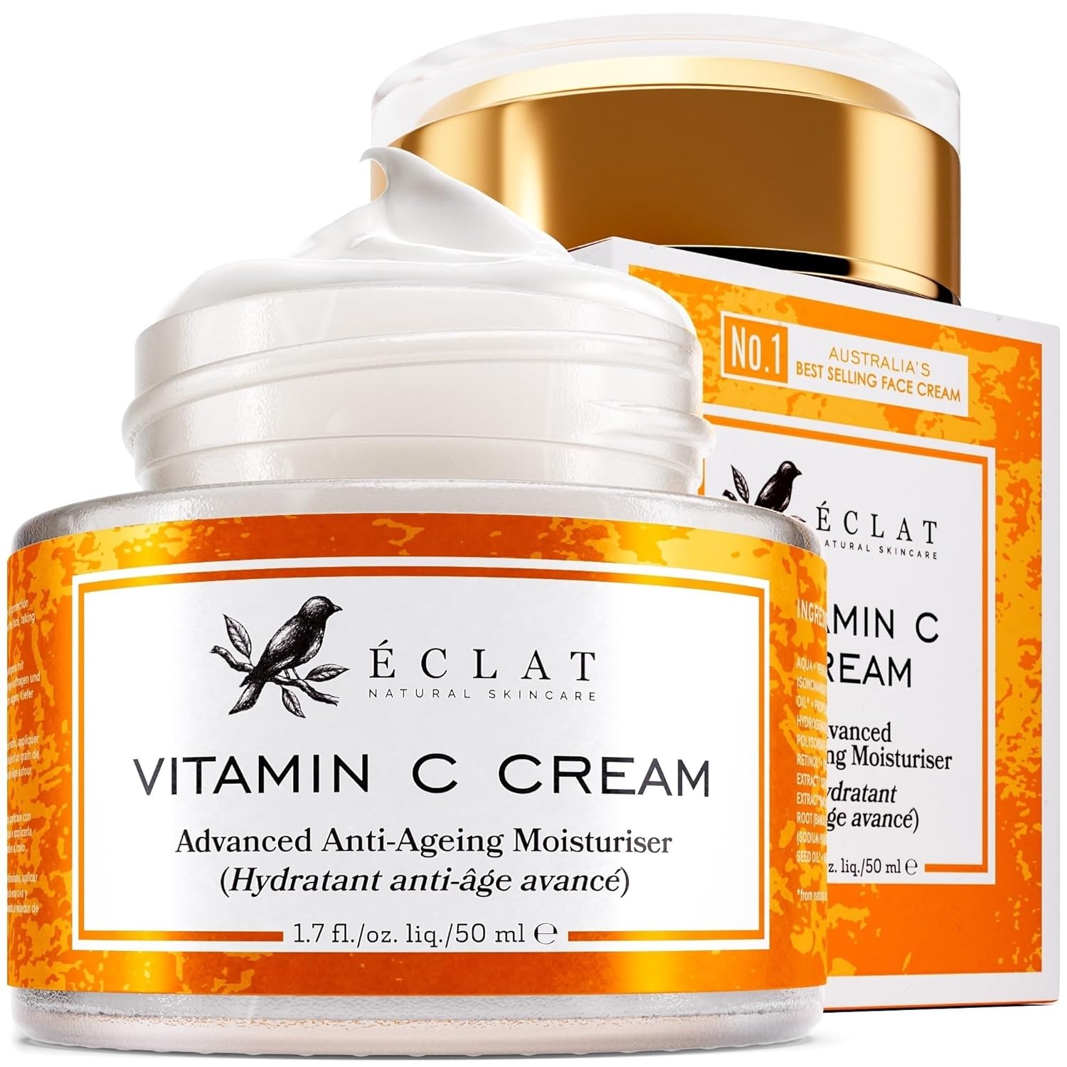 Vitamin C Face Cream - Vitamin C Cream with 2.5% Hyaluronic Acid + 2% Squalane, Vitamin C Moisturizer for Face, Brightening Cream to Reduce Uneven Skin Tone and Wrinkles, Antioxidant Firming Cream-0