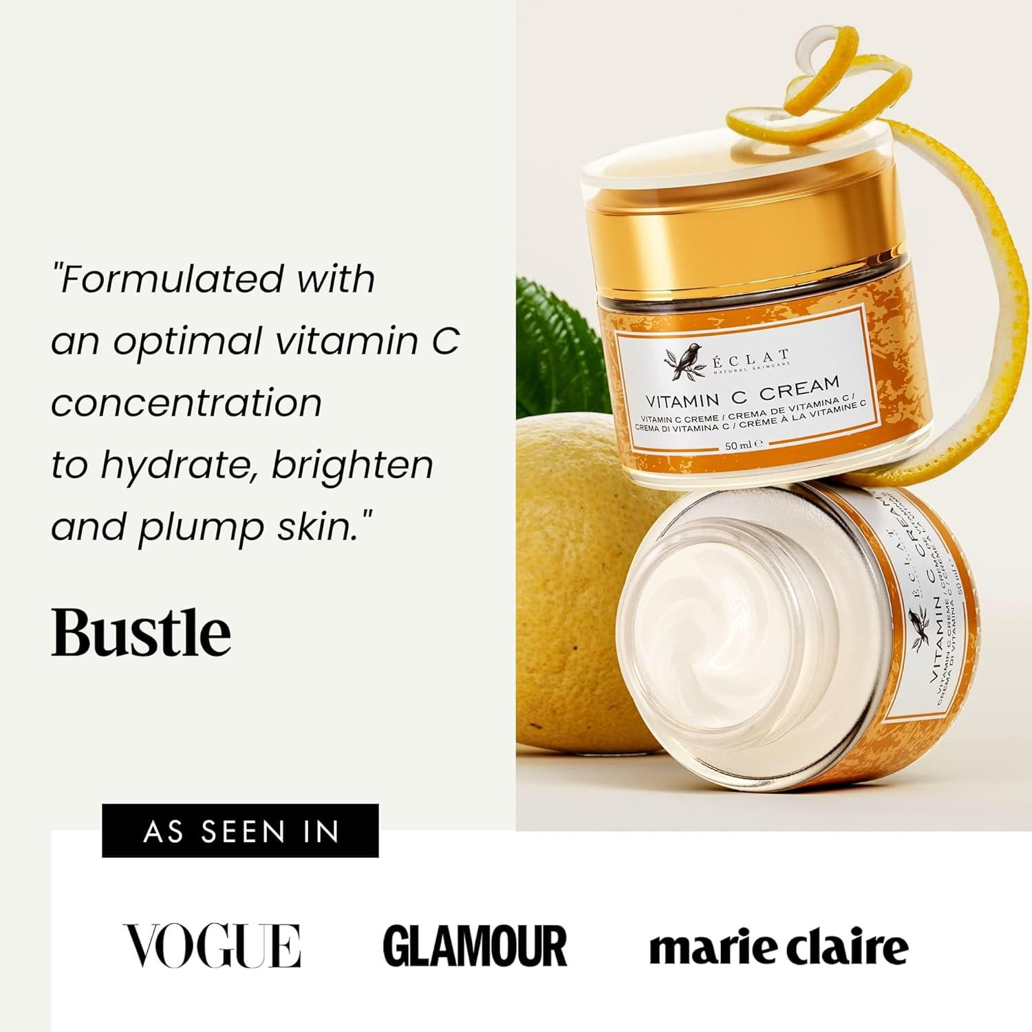 Vitamin C Face Cream - Vitamin C Cream with 2.5% Hyaluronic Acid + 2% Squalane, Vitamin C Moisturizer for Face, Brightening Cream to Reduce Uneven Skin Tone and Wrinkles, Antioxidant Firming Cream-5