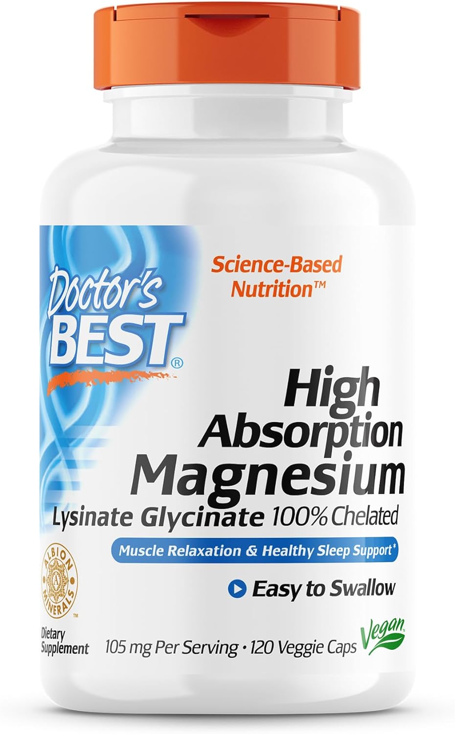 Doctor's Best High Absorption Magnesium Lysinate Glycinate Capsule, Easy to Swallow, 120 Ct-0