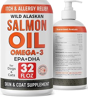 StrellaLab 32 OZ Salmon Oil for Dogs - Omega 3 Fish Oil for Dogs & Cats, Itch & Allergy Relief, Wild Alaskan Salmon Oil Dogs Skin & Coat, Dog Fish Oil Liquid, Shedding Supplement EPA & DHA Fatty Acids