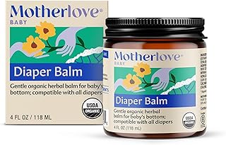 Motherlove Diaper Balm (4 oz) Organic Herbal Diaper Rash Cream—Cloth Diaper Safe, Zinc Oxide- & Petroleum-Free