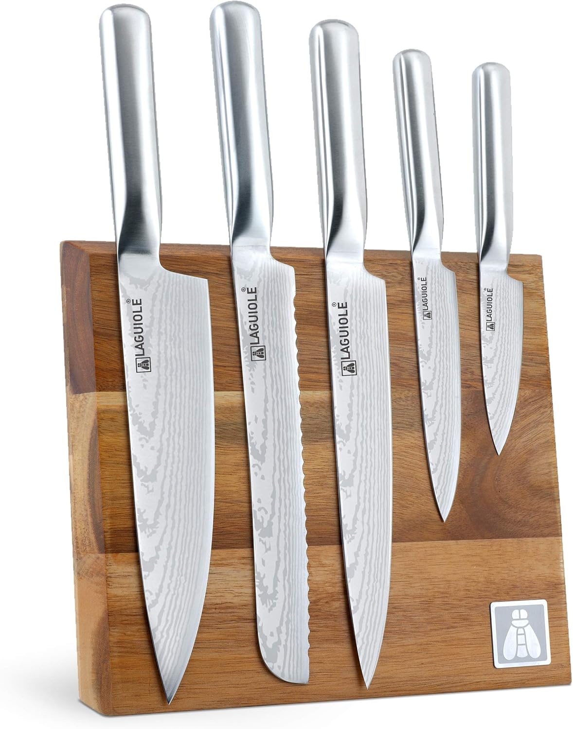 Laguiole 5-Piece Professional Chef's Knife Set with Magnetic Wood Board Holder for Kitchen-0