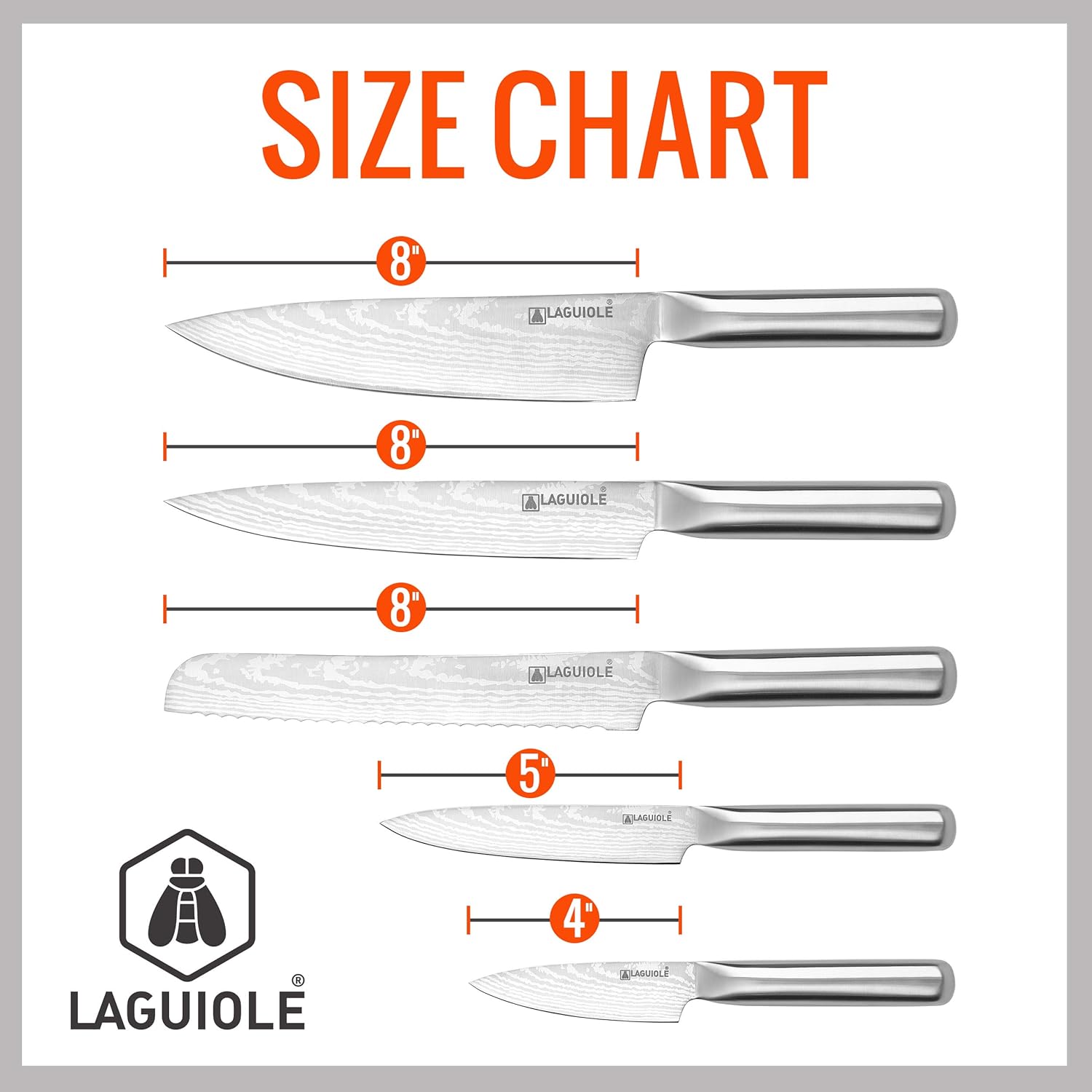 Laguiole 5-Piece Professional Chef's Knife Set with Magnetic Wood Board Holder for Kitchen-5