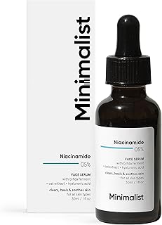 Minimalist 5% Niacinamide Face Serum for Clear Glowing Skin | With 1% Hyaluronic Acid for Hydration | Pore Minimizer for Face | Clears Acne Marks & Blemishes | For Women & Men | 1 Fl Oz / 30 ml