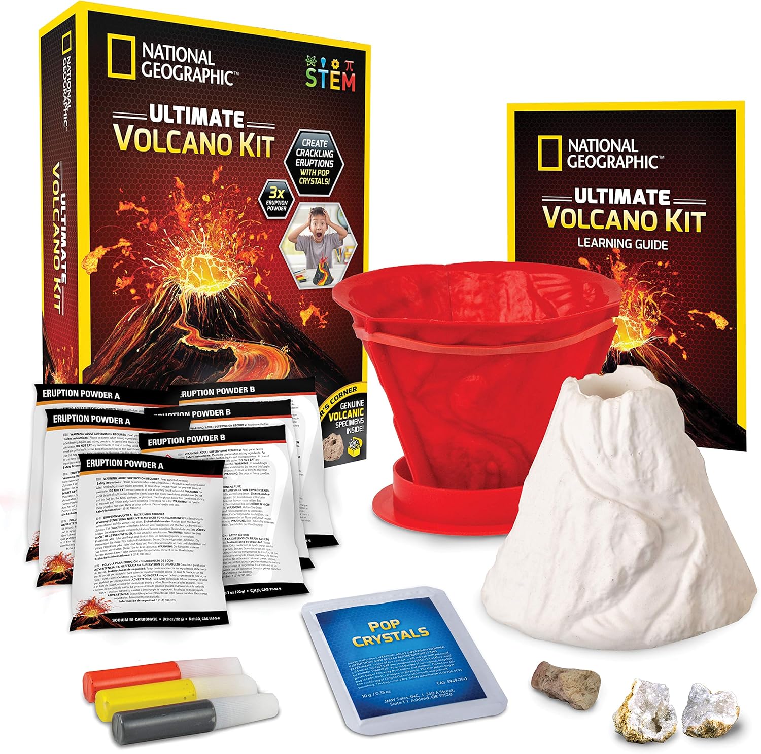 NATIONAL GEOGRAPHIC Ultimate Volcano Kit – Erupting Volcano Science Kit for Kids, 3X More Eruptions, Pop Crystals Create Exciting Sounds, STEM Science & Educational Toys (Amazon Exclusive)-0