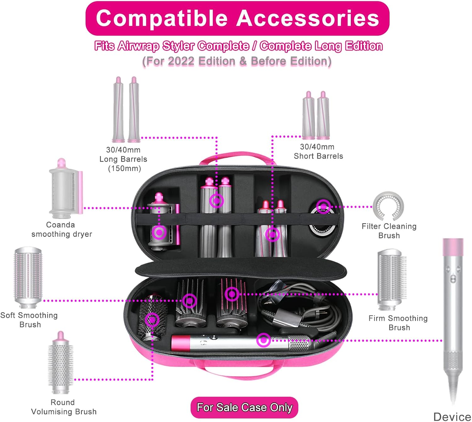 RLSOCO Hard Case for Dyson Airwrap Complete Long/Complete Styler HS08 HS05 HS01 - Fits 4pcs Long Barrels or Short Barrels (Case Only,Hair Styler is not Included)-3