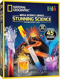 NATIONAL GEOGRAPHIC Stunning Chemistry Set - Mega Science Kit with 45 Easy Experiments- Make a Volcano and Launch a Rocket, STEM Projects for Kids Ages 8-12, Science Toys (Amazon Exclusive)