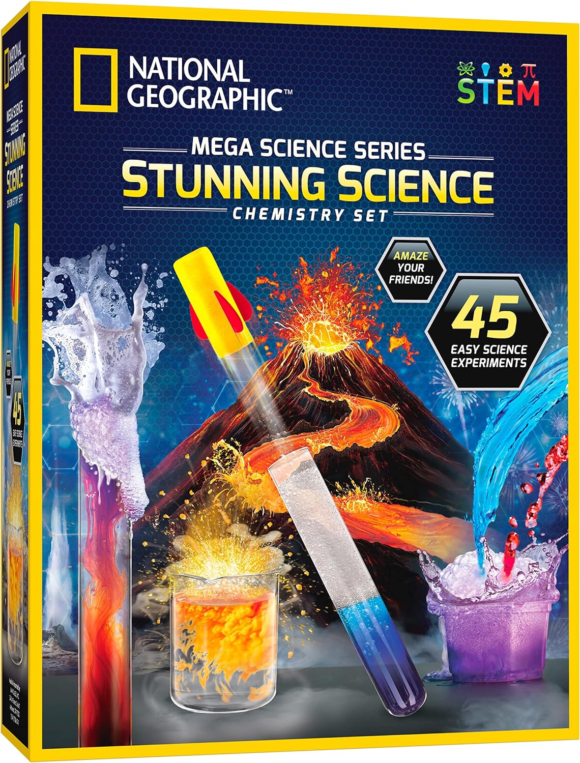 NATIONAL GEOGRAPHIC Stunning Chemistry Set - Mega Science Kit with 45 Easy Experiments- Make a Volcano and Launch a Rocket, STEM Projects for Kids Ages 8-12, Science Toys (Amazon Exclusive)-0