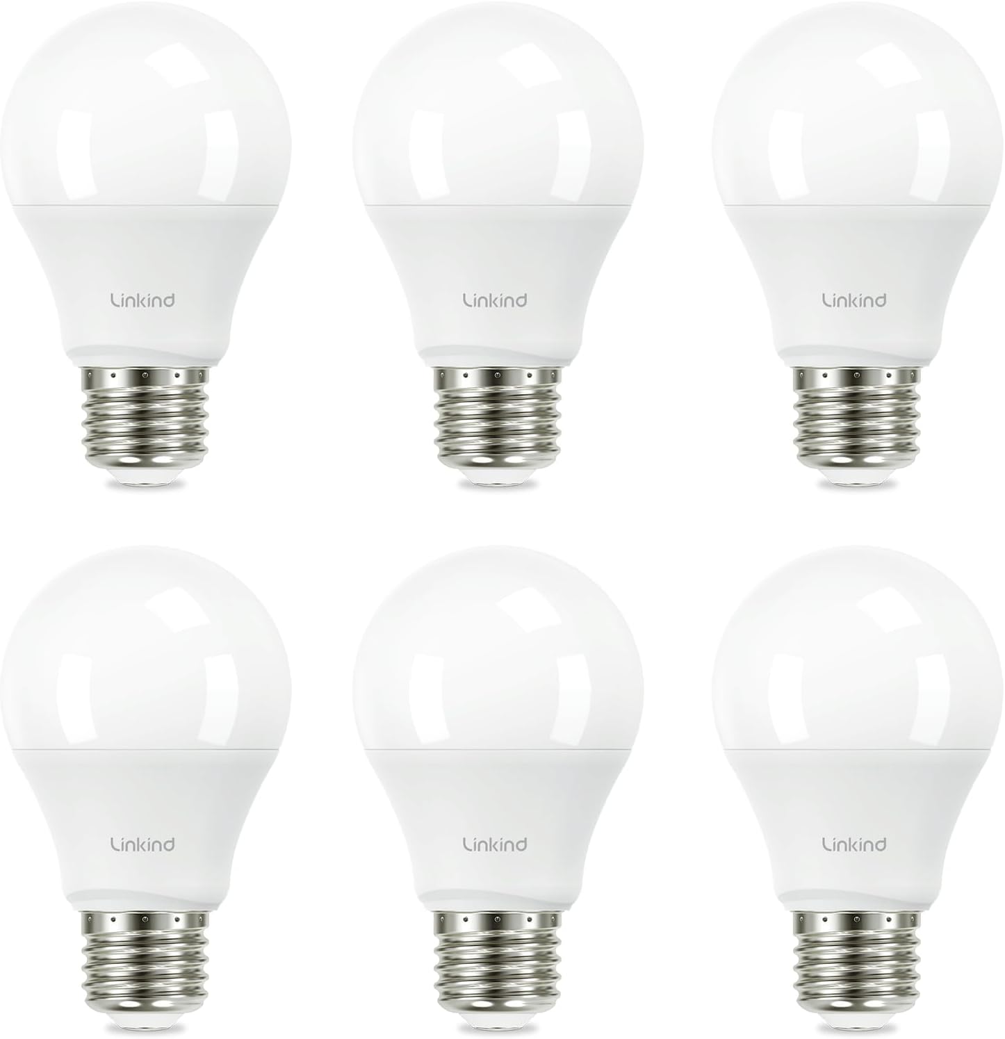 Linkind A19 LED Light Bulb, 60W Equivalent, 9W 2700K Soft White, 800 Lumens Non-Dimmable, E26 Standard Base, Energy Efficient UL Listed for Bedroom Home Office, 6 Pack-0