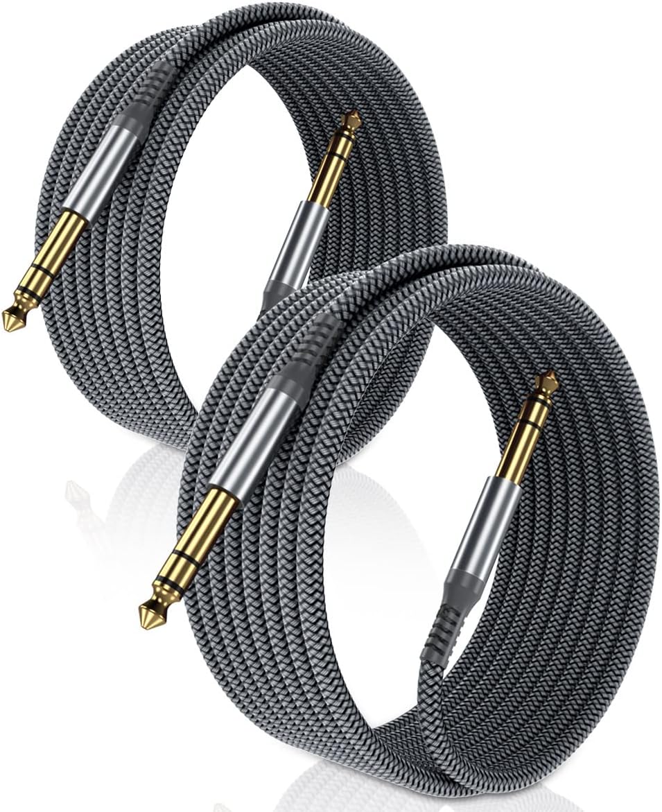 Elebase 1/4 Inch TRS Instrument Cable 10ft 2Pack,Straight 6.35mm Guitar Bass AMP Cord,Quarter Inch 6.35mm Male Jack Stereo Audio Balanced Line for Electric Guitar,Bass,Keyboard,Mixer,Amplifier,Speaker-0