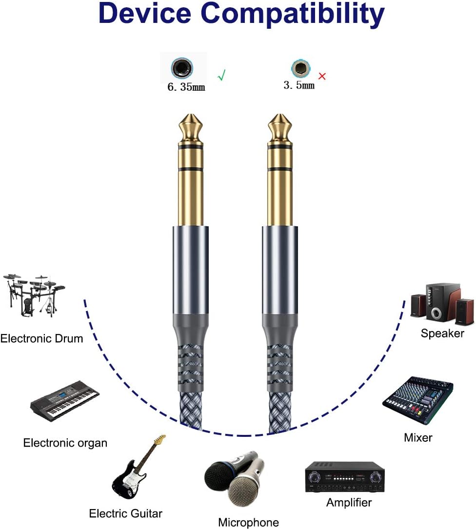 Elebase 1/4 Inch TRS Instrument Cable 10ft 2Pack,Straight 6.35mm Guitar Bass AMP Cord,Quarter Inch 6.35mm Male Jack Stereo Audio Balanced Line for Electric Guitar,Bass,Keyboard,Mixer,Amplifier,Speaker-2