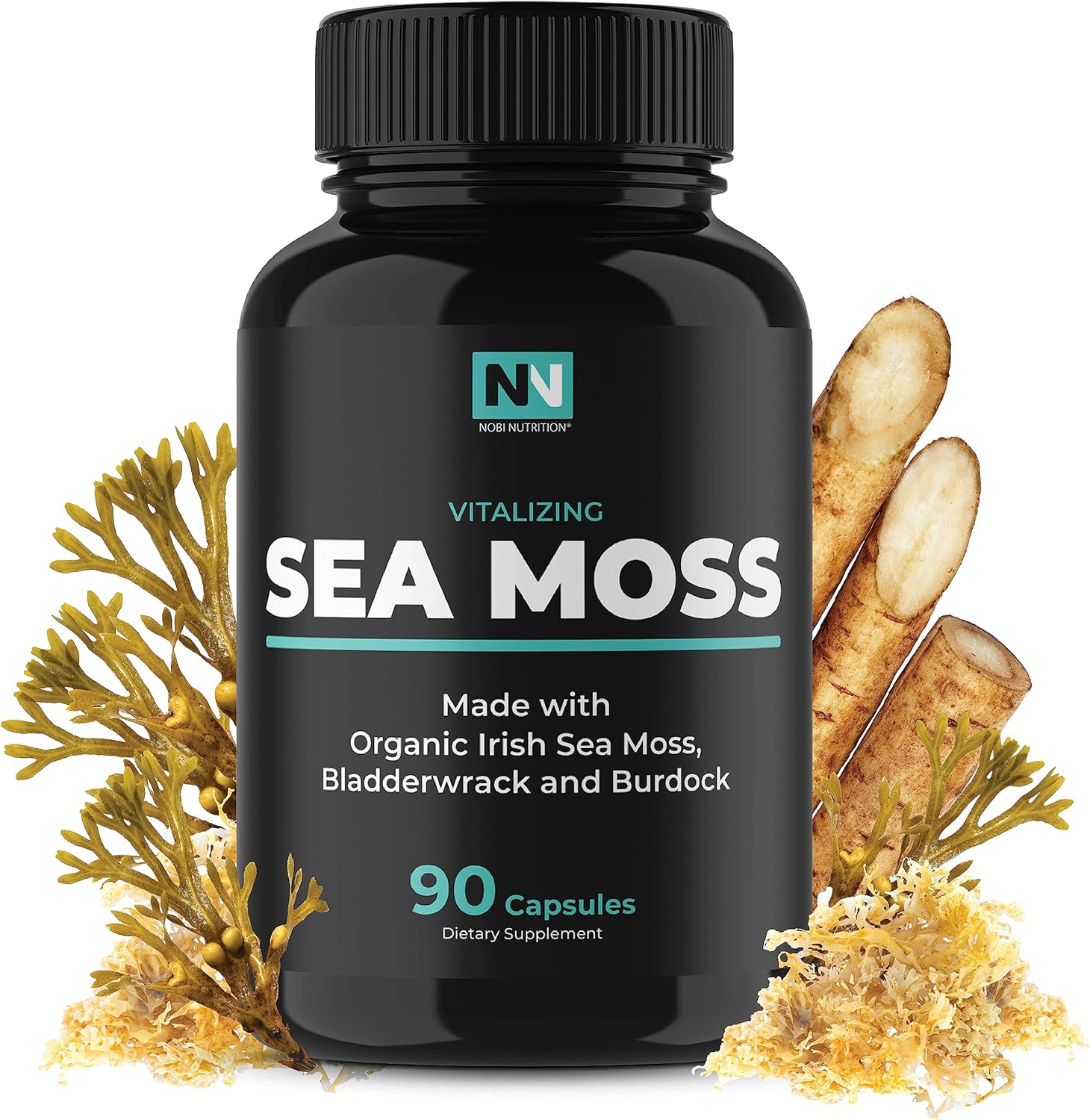 Irish Sea Moss Capsules | With Organic Irish Moss, 300mg Burdock Root & 500mg Bladderwrack Powder | 45-Day Supply | 1300mg Complex | Provides Iodine for Thyroid & Immune Support | 90 Veggie Pills-0