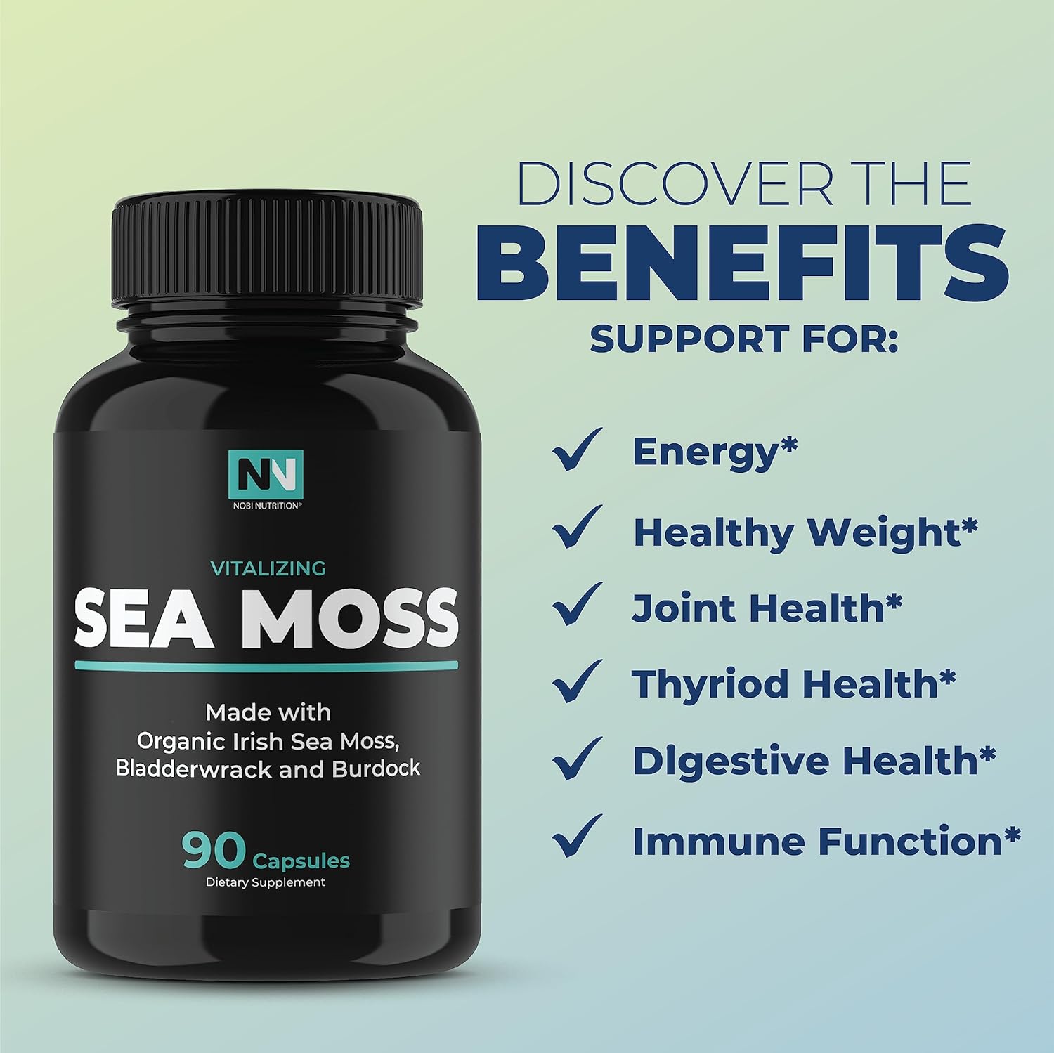 Irish Sea Moss Capsules | With Organic Irish Moss, 300mg Burdock Root & 500mg Bladderwrack Powder | 45-Day Supply | 1300mg Complex | Provides Iodine for Thyroid & Immune Support | 90 Veggie Pills-2