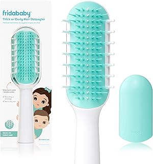 Frida Baby Thick or Curly Hair Detangler Brush for Kids, Toddler Hairbrush Detangles Knots Without Tears or Breakage, Comb Teeth and Bristle Design, White/Blue ,1 Count