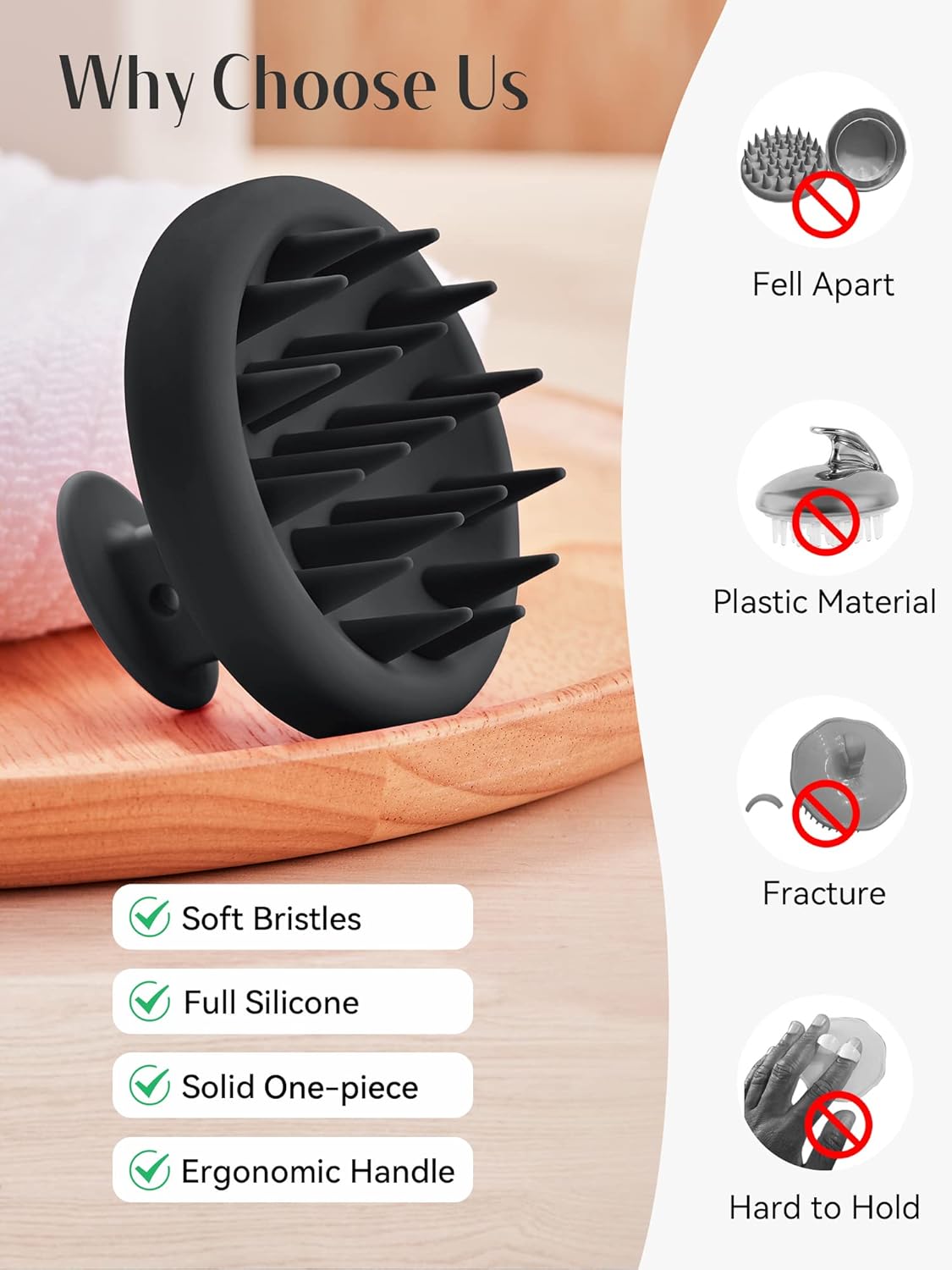 HEETA Scalp Massager Hair Growth, Scalp Scrubber with Soft Bristles, Integrated Silicone Design, Scalp Exfoliator for Dandruff Removal & Relax Scalp, Shampoo Brush Fit Wet Dry Hair Use, Black-3