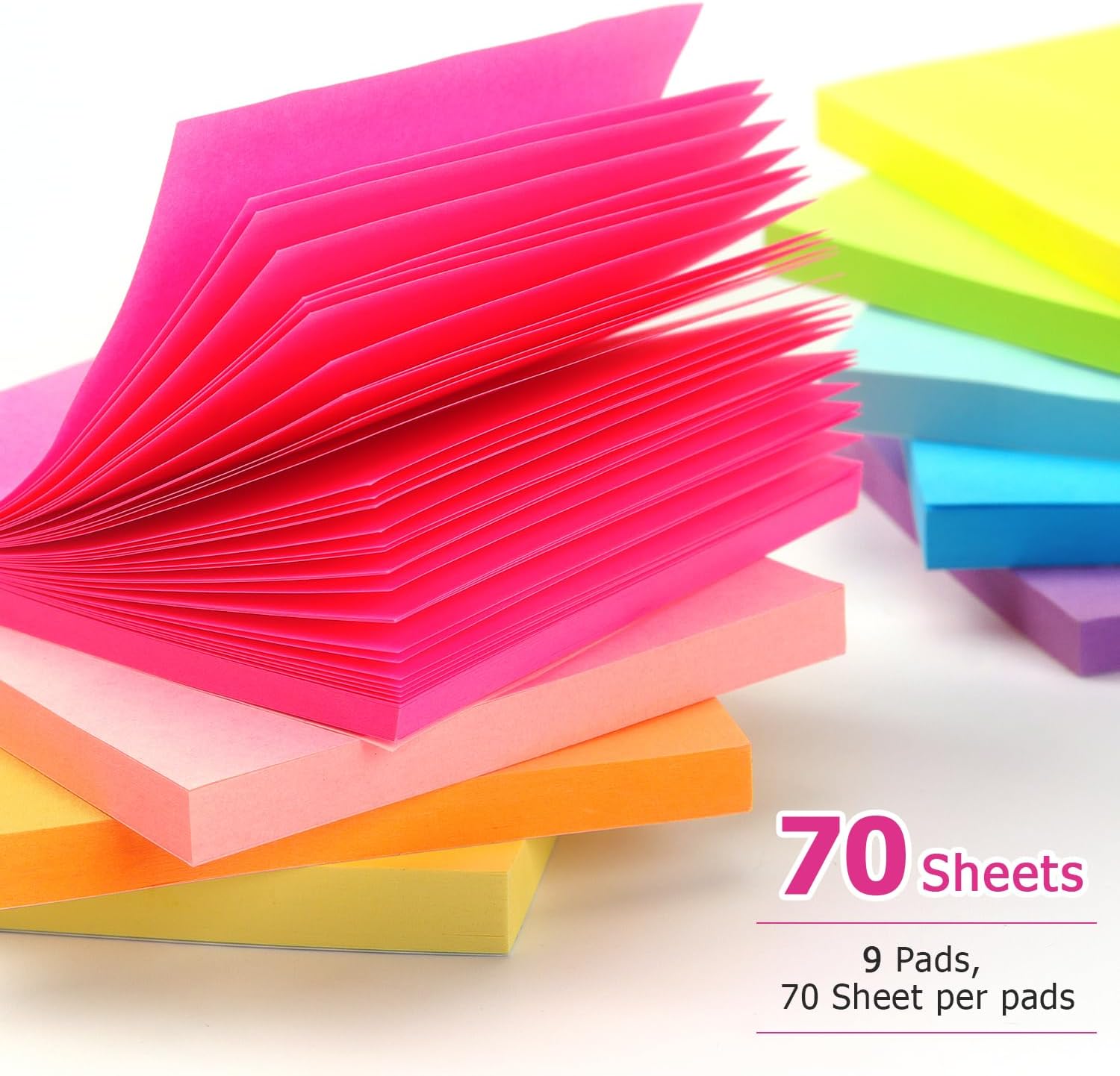 Early Buy Sticky Notes 3 x 3 Inches 9 Bright Color 9 Pad Self-Stick Notes, 70 Sheets/Pad-3