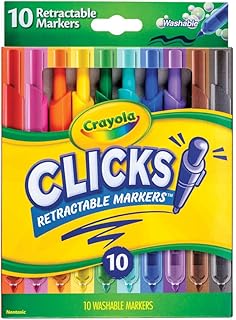 Crayola Clicks Retractable Tip Markers (10ct), Washable Art Marker Set, Coloring Markers for Kids, Back to School Supplies, 3+