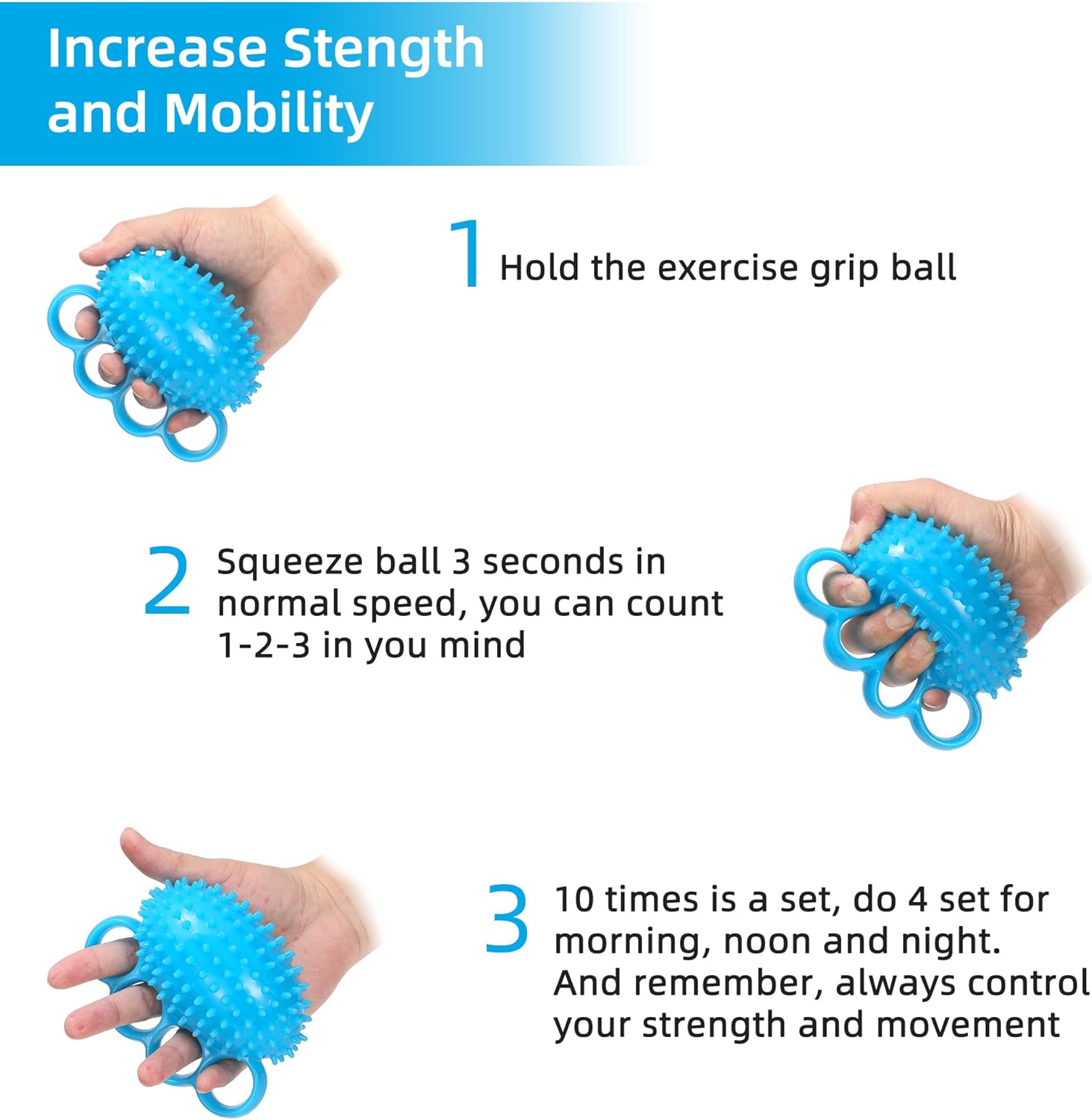 Hand Exercise Ball Finger Therapy Ball - Grip Strengthening, Improve Flexibility, Squeeze Stress Relief Balls, Resistance Strength Trainer for Hand-4