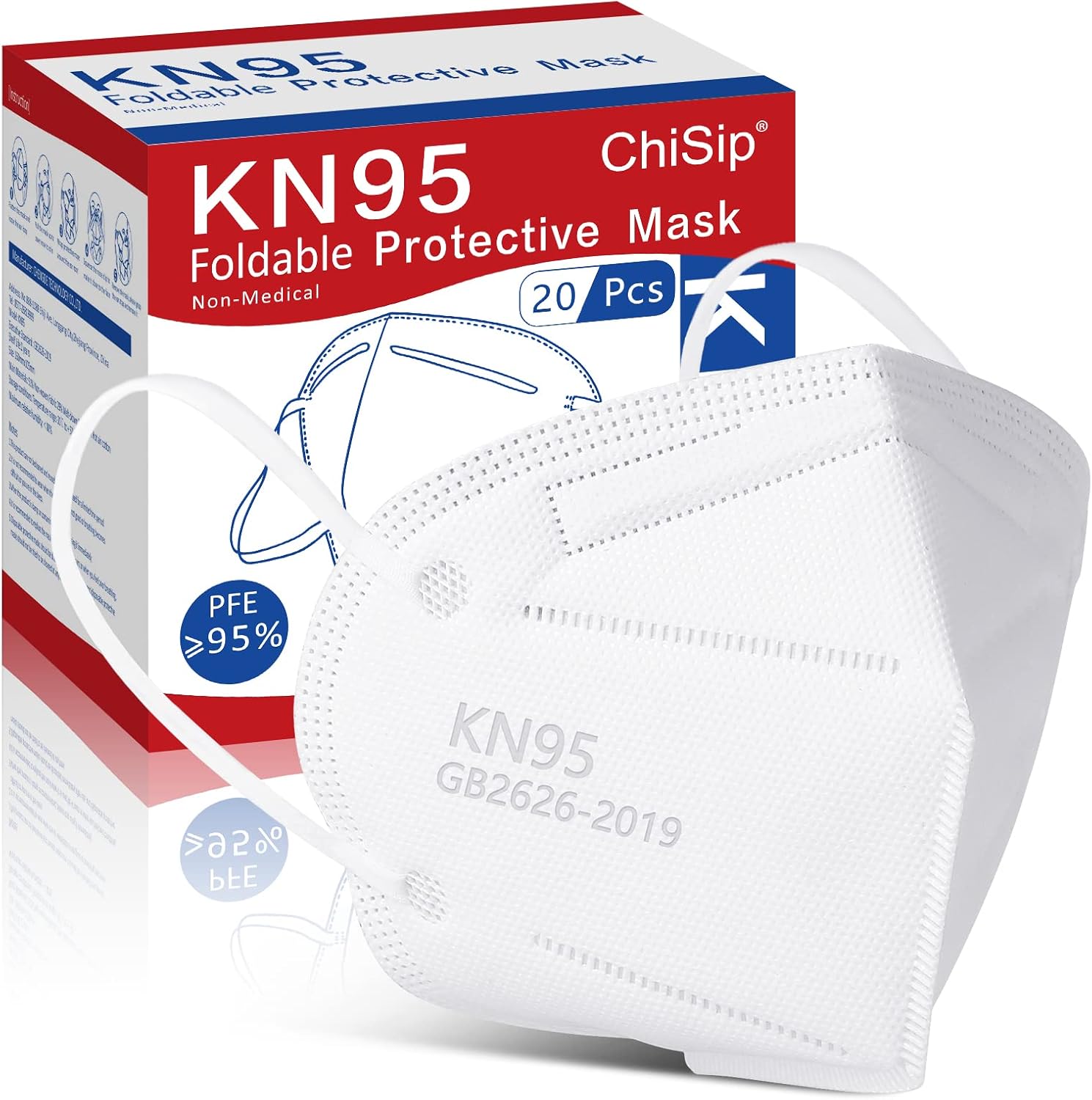 ChiSip KN95 Face Mask 20Pcs, 5 Layer Design Cup Dust Safety Masks, Breathable Protection Masks Against PM2.5 Dust Bulk for Adult, Men, Women, Indoor, Outdoor Use, White-0