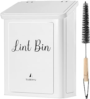 SUBEKYU Metal Magnetic Lint Bin for Laundry Room, Wall Mounted Lint Box Holder Trash Can with Lid for Dryer,Lint Basket for Laundry Room,White