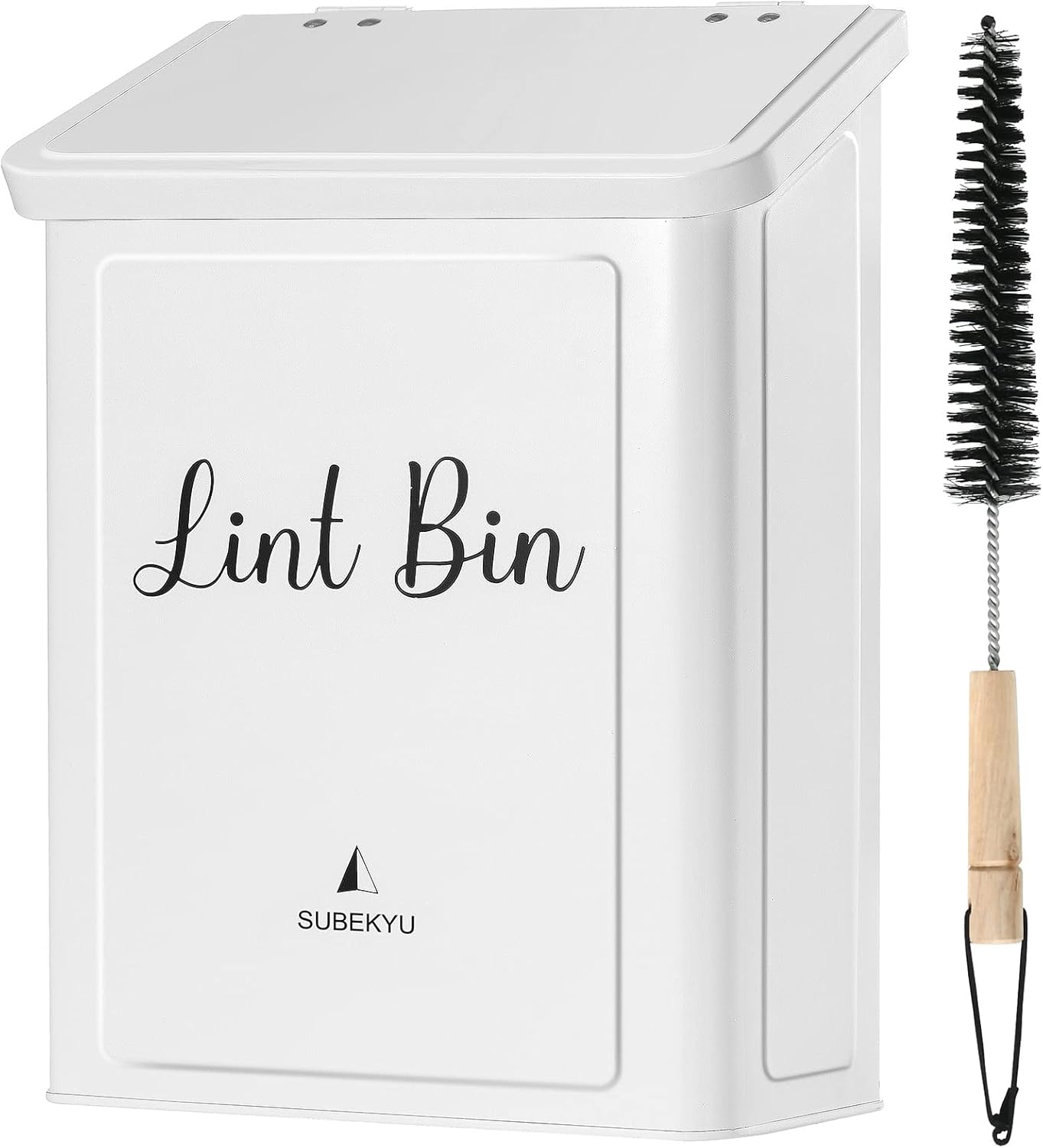 SUBEKYU Metal Magnetic Lint Bin for Laundry Room, Wall Mounted Lint Box Holder Trash Can with Lid for Dryer,Lint Basket for Laundry Room,White-0