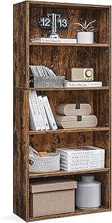 VASAGLE Bookshelf, 23.6 Inches Wide, 5-Tier Open Bookcase with Adjustable Storage Shelves, Floor Standing Unit, Rustic Brown ULBC165X01