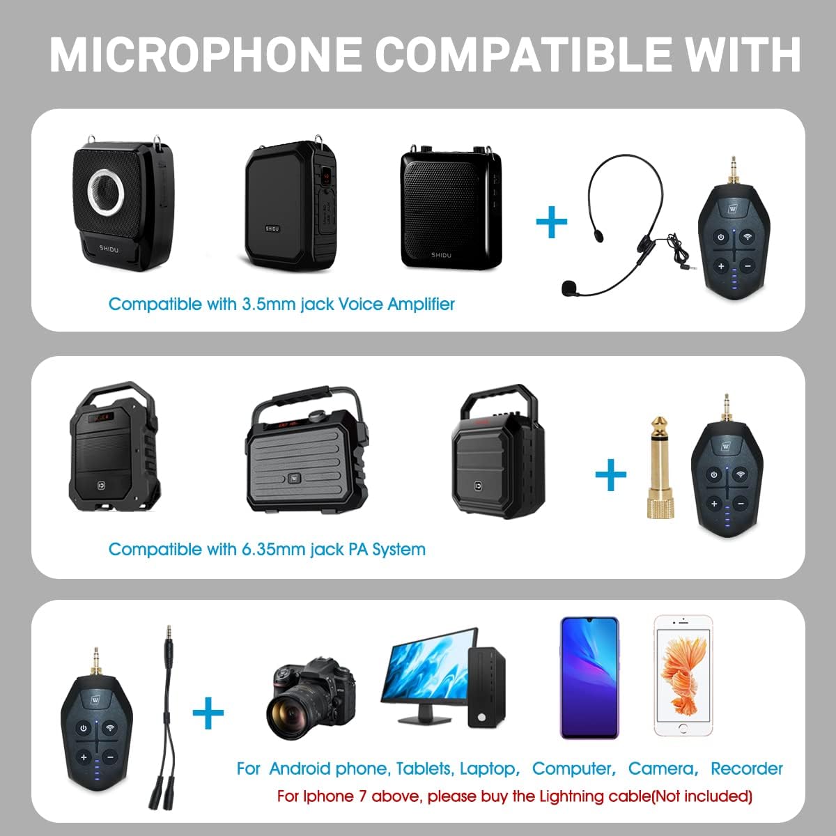 Lavalier Microphone Wireless&Wired Lapel Mic Set for Voice Amplifier Pa System Pa Speaker Video DSLR Camera Recording ect Mini Portable Clip On Rechargeable Transmitter with Receiver-2