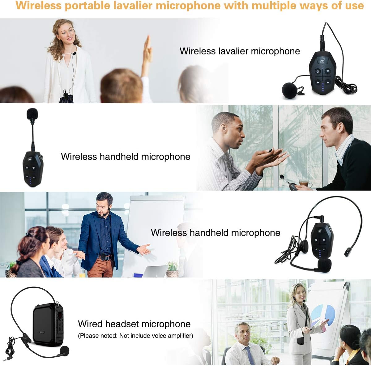 Lavalier Microphone Wireless&Wired Lapel Mic Set for Voice Amplifier Pa System Pa Speaker Video DSLR Camera Recording ect Mini Portable Clip On Rechargeable Transmitter with Receiver-4