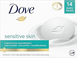 Dove Beauty Bar More Moisturizing Than Bar Soap for Softer Skin, Fragrance-Free, Hypoallergenic Beauty Bar Sensitive Skin With Gentle Cleanser 3.75 oz 14 Bars