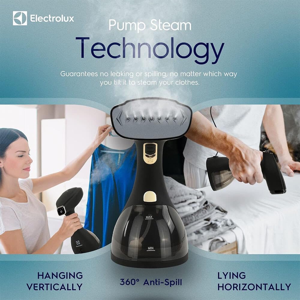 Electrolux Portable Handheld Garment and Fabric Steamer 1500 Watts, Quick Heat Ceramic Plate Steam Nozzle, 2 in 1 Fabric Wrinkle Remover and Clothing Iron, with Fabric, Lint Brush, and Steam Nozzle-2