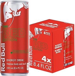 Red Bull Red Edition Energy Drink, Watermelon, with 80mg Caffeine plus Taurine & B Vitamins, 8.4 Fl Oz, Pack of 4 Cans