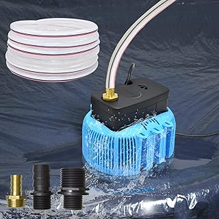 SurmountWay Pool Cover Pump Above Ground，850 GPH, 3 Adapters Swimming Pool Cover Pump with 16 Foot Heavy-Duty Kink Proof Hose（Blue）