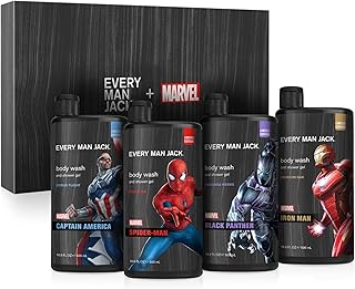 Every Man Jack Marvel Collectors Box Body Wash Gift Set - Includes Four Body Washes with Clean Ingredients & Incredible Scents - Fresh Air, Winter Mint, Crimson Oak, and Wakanda Herbs